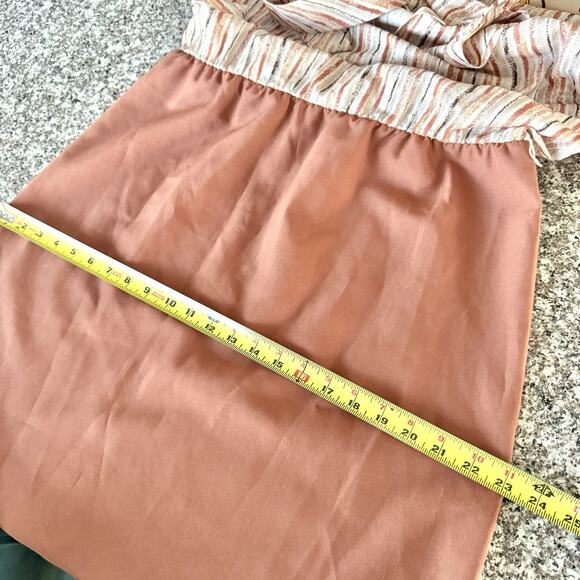 70s Lynn Davis Sz 14 Rust Red Midi Dress Tie Neck Striped Secretary Boho Retro - Picture 15 of 16